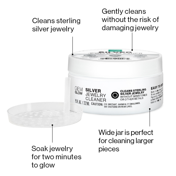 Gem Glow Sterling Silver Jewelry Cleaner, Removes Light Tarnish, 7.5 fluid  ounces, Includes Jewelry Soaking Basket